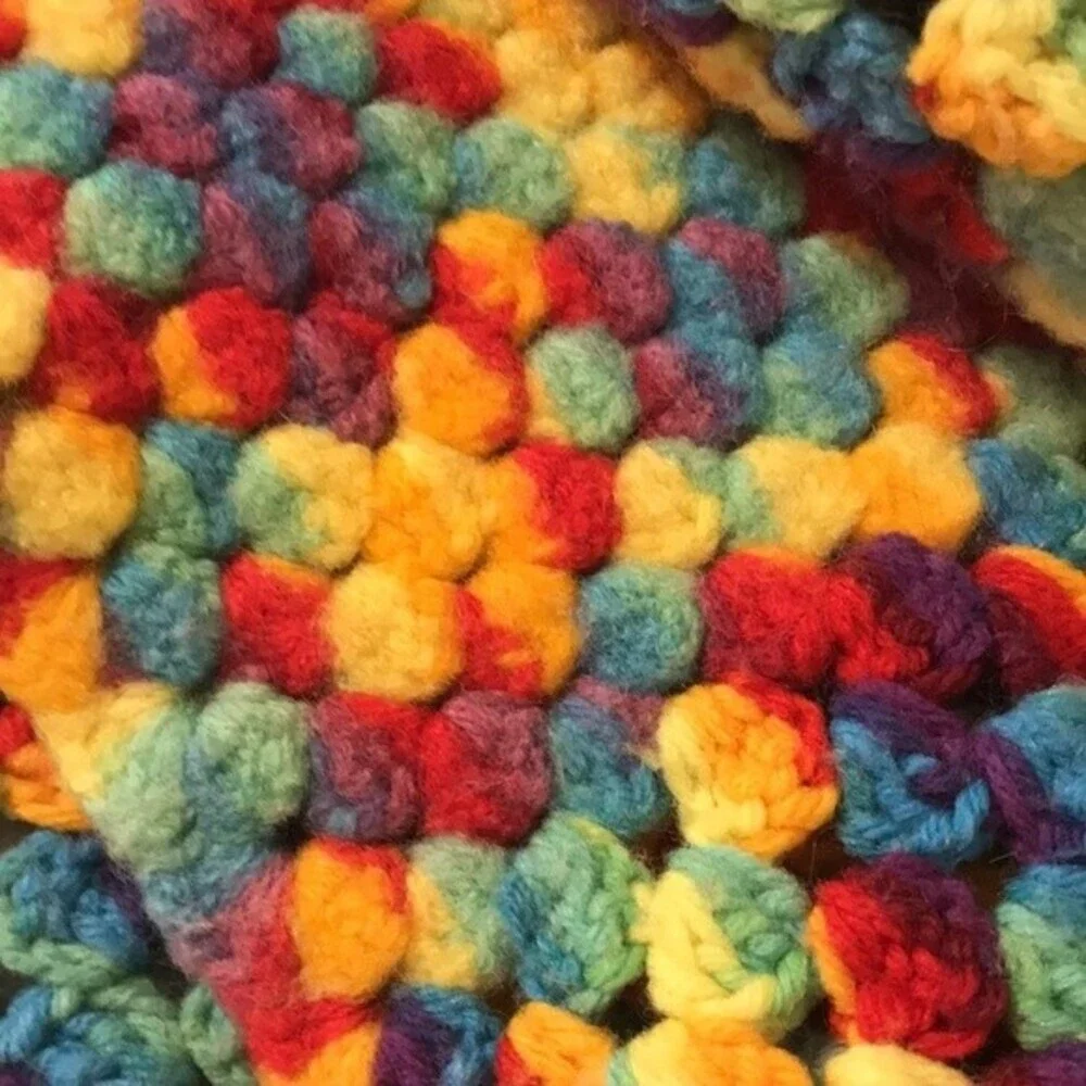 Rainbow Stripe Crochet Afghan Lap Blanket or Shoulder Throw Handmade 50x35
